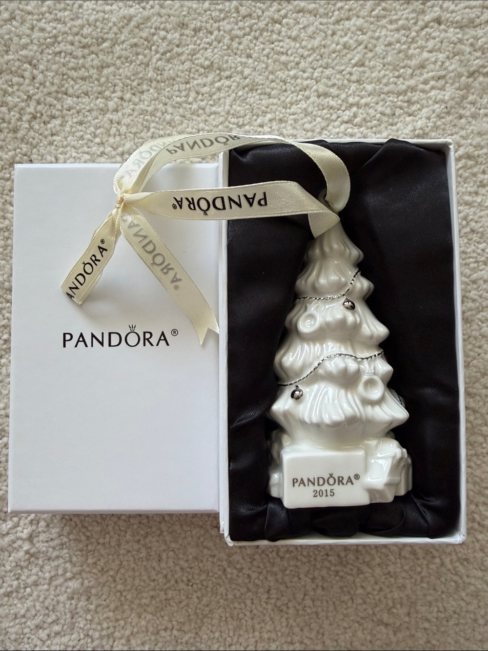 Limited Edition Pandora 2015 White Ceramic Christmas Tree Ornament